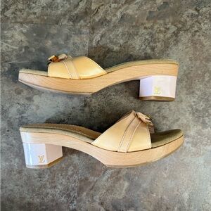Louis Vuitton Women's Tan and Pink Block Heel Sandals